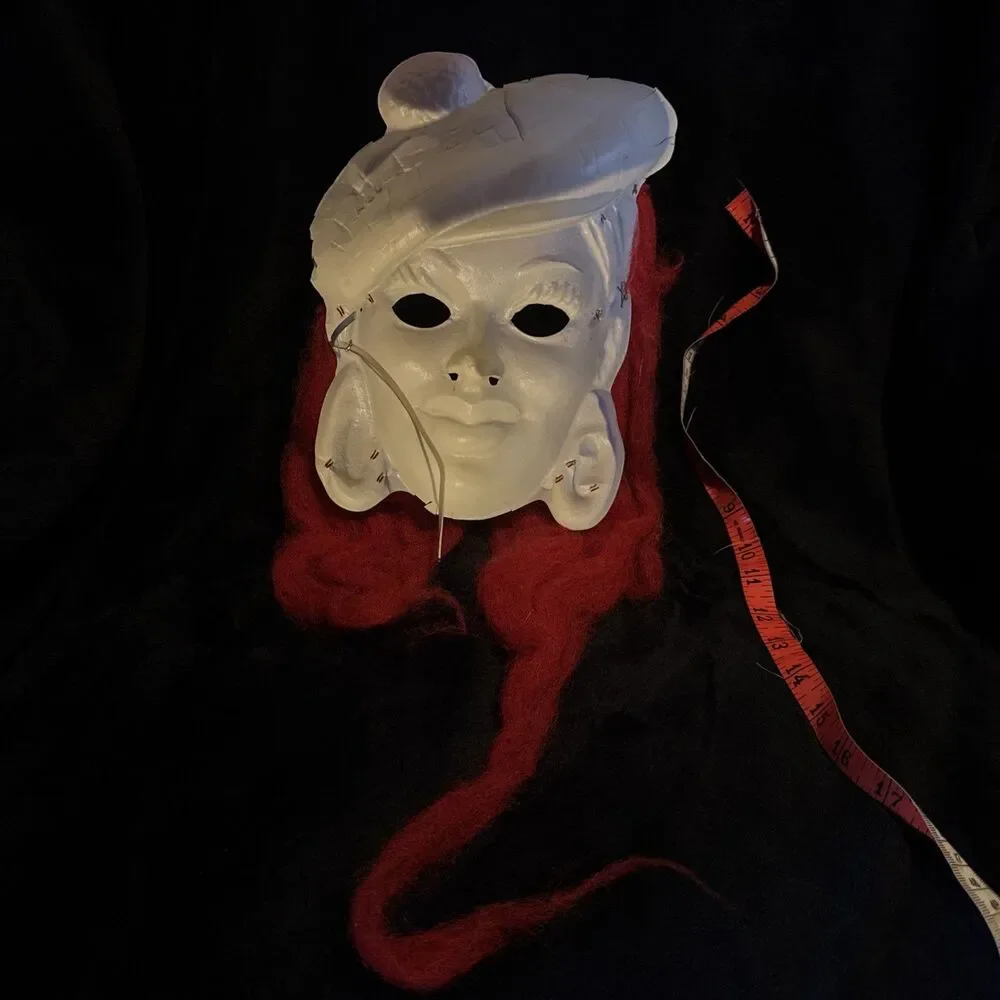 Rare Vintage Plastic Halloween MASK Beautiful Girl Red Hair Wearing Beret